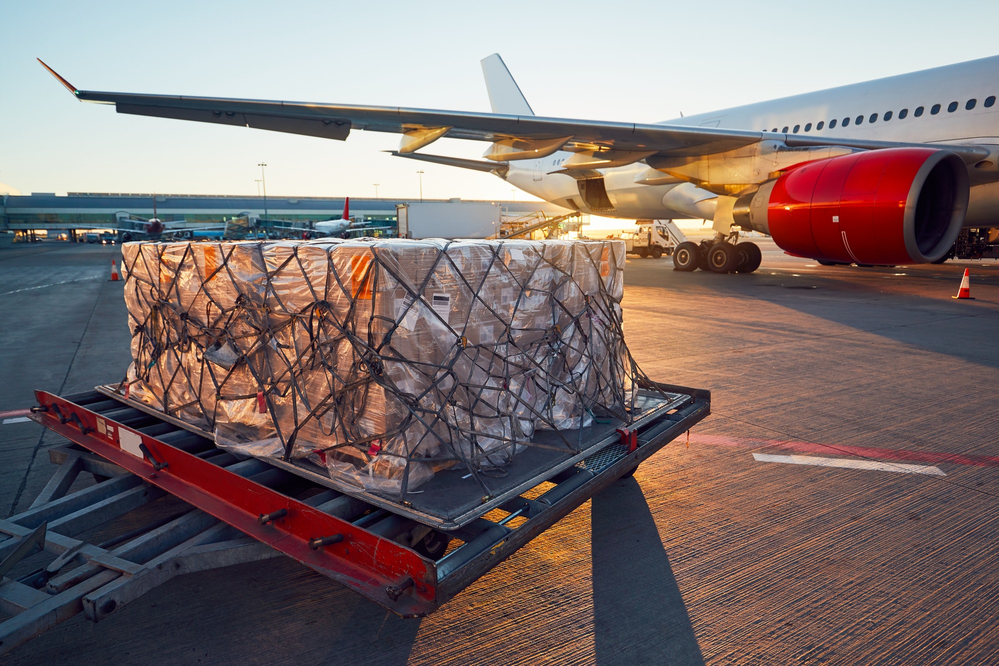 Air cargo being prepared for international transport